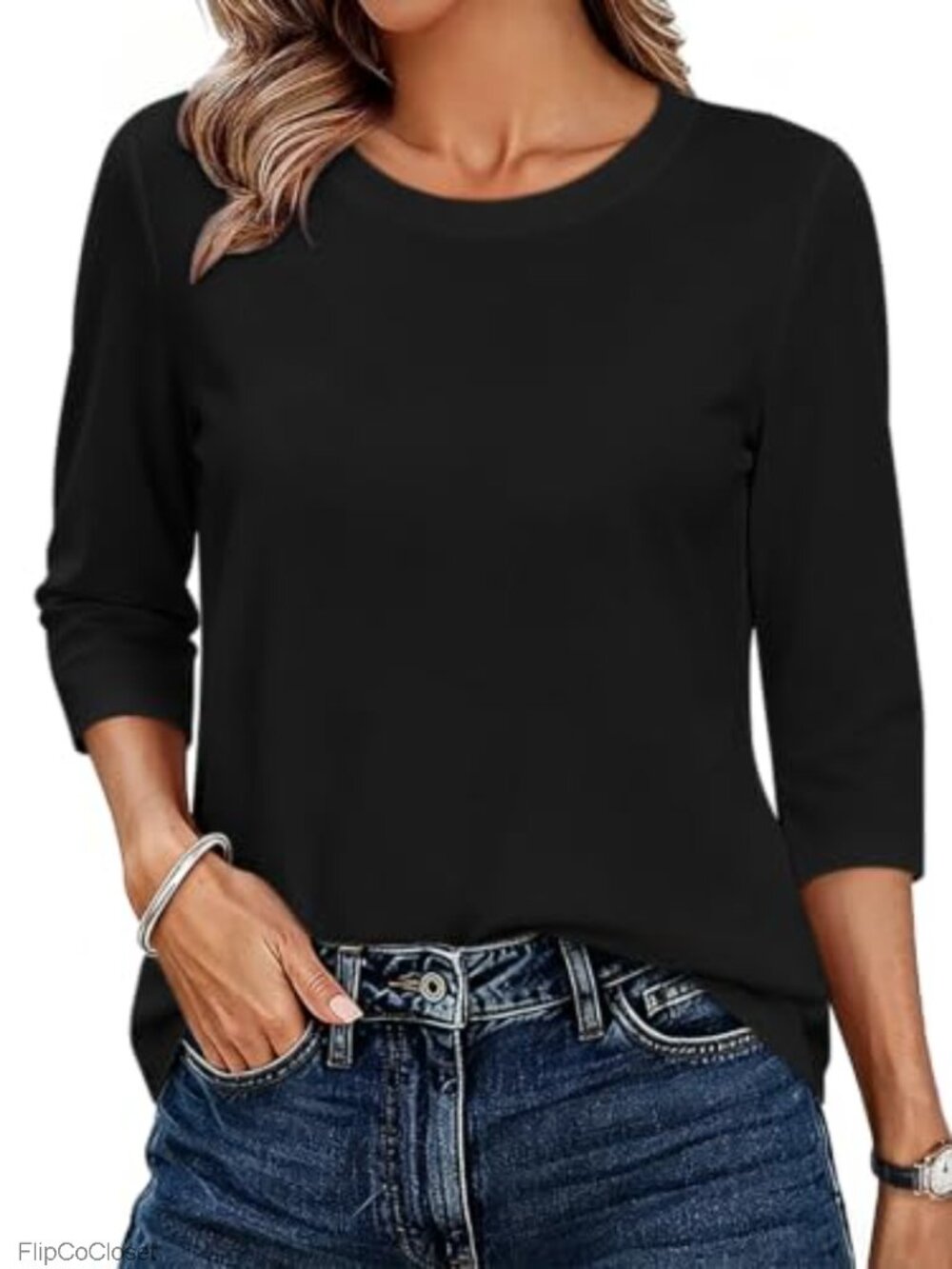 Women's 3/4 Sleeve Cotton Blend Crew Neck T-Shirt Casual Fall Top